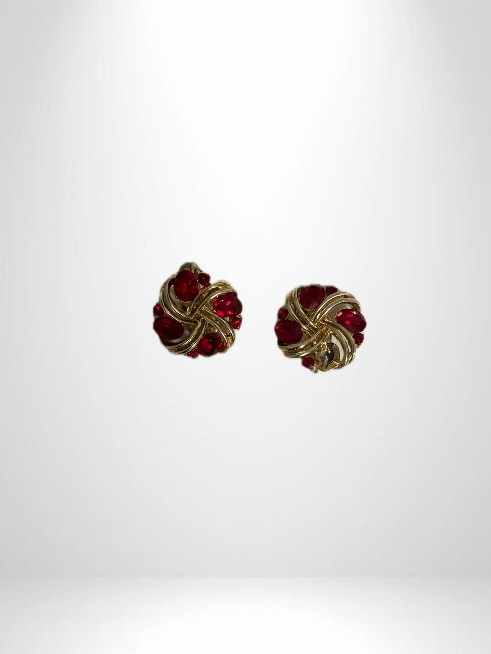 Gold-Tone Red Stone Knot Stud Earrings - Unbranded